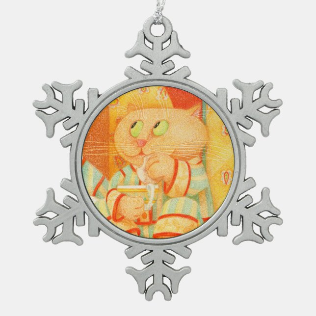 SNACK KITTY Pewter Snowflake Ornament (Vorderseite)