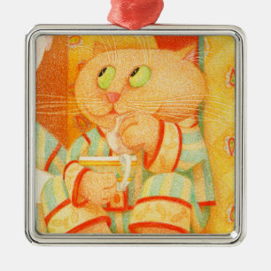 SNACK KITTY Premium Square Ornament Aus Metall