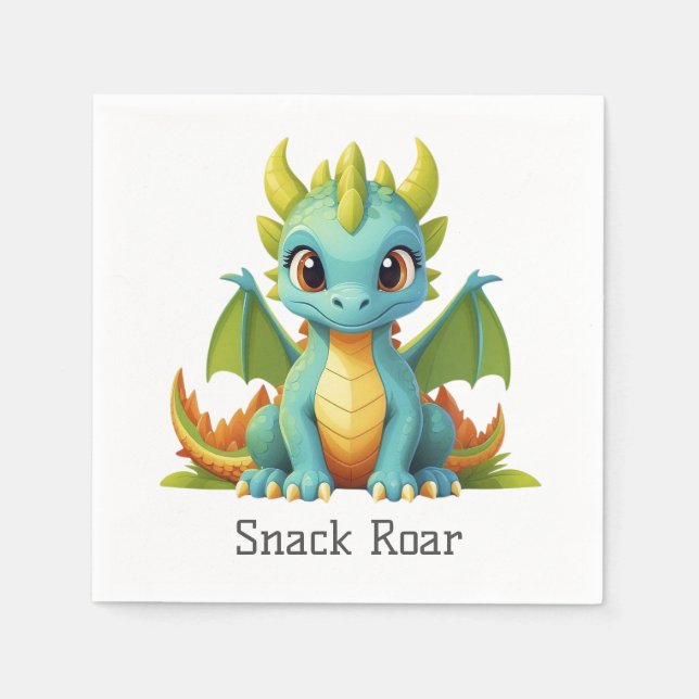 Snack Roar Green Blue Baby Dragon Paper Napkins Serviette (Vorderseite)