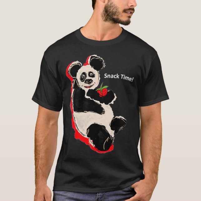 Snack TIme Panda Eating Strawberry School Spaß  T-Shirt (Vorderseite)