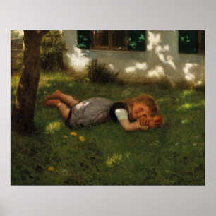 Snack Time (süßes junges Mädchen, das auf dem Gras Poster