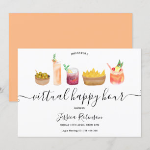 Snacks Cocktails Wasserfarbe virtuelle Happy Hours Einladung