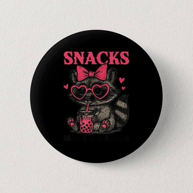 Snacks machen mich netter Lustiger bunter Waschbär Button (Vorderseite)