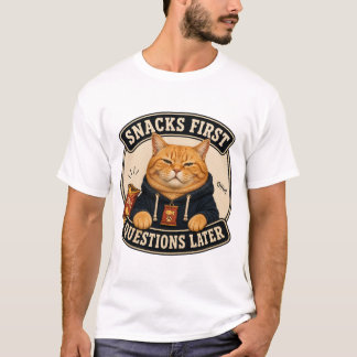 Snacks zuerst, Fragen später Lustiges Orange-Katze T-Shirt