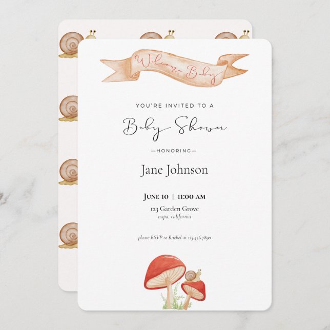 Snail & Champignons Bébé Douche Invitations (Devant / Derrière)