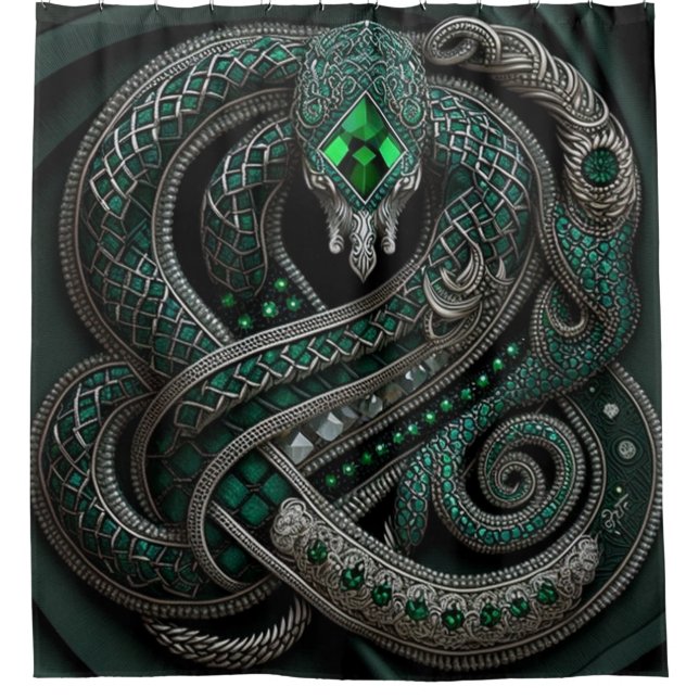Snake Celtic Emerald May Birthstone Duschvorhang (Vorderseite)