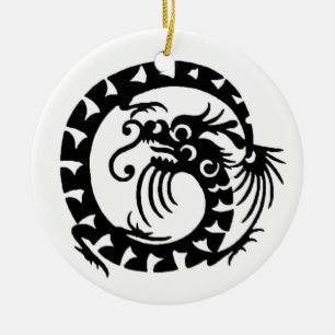 SNAKE DRAGON Black and White Keramik Ornament