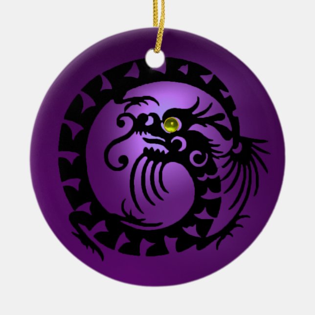 SNAKE DRAGON Lila und rosa Amethyst Keramikornament (Vorne)
