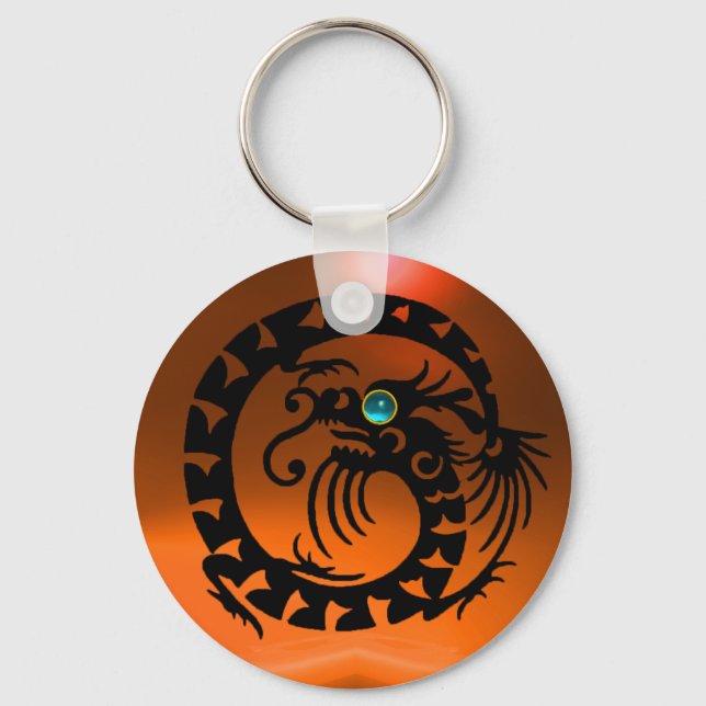 SNAKE DRAGON, schwarz, blau agieren, orange gelb Schlüsselanhänger (Vorderseite)