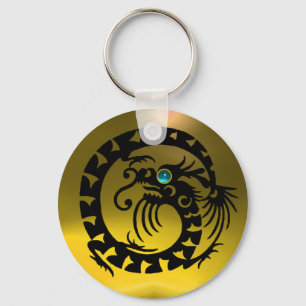 SNAKE DRAGON, schwarz, blau, aquamarin, gelber Top Schlüsselanhänger