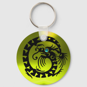SNAKE DRAGON, schwarz, blau, aquamarin, gelber Top Schlüsselanhänger