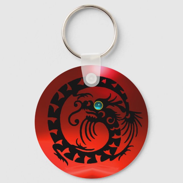 SNAKE DRAGON, schwarz, blau, aquamarin, rote Ruby Schlüsselanhänger (Vorderseite)