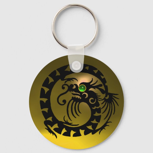 SNAKE DRAGON, schwarz, grün, smaragdgrün, gelber T Schlüsselanhänger (Vorderseite)