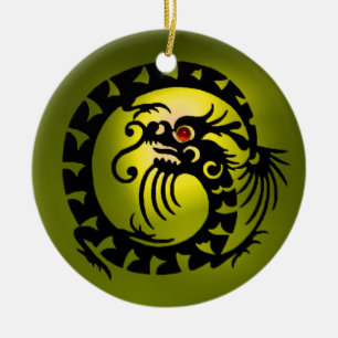 SNAKE DRAGON Schwarz und Gelb Topaz Keramik Ornament