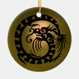SNAKE DRAGON Schwarz und Gelb Topaz Keramik Ornament