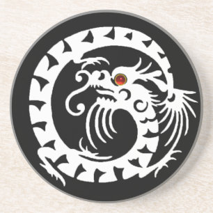 SNAKE DRAGON Schwarz-weiß Red Ruby Sandstein Untersetzer