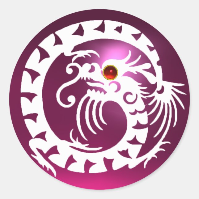 SNAKE DRAGON, weiß, rosa Amethyst, rote Ruby Runder Aufkleber (Vorderseite)