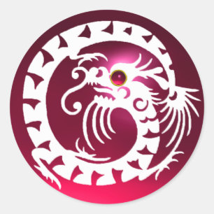 SNAKE DRAGON, weiß, rot-rosa rubinrot Runder Aufkleber