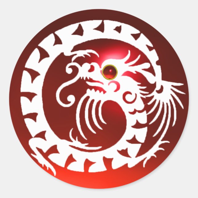 SNAKE DRAGON, weiß, rot Runder Aufkleber (Vorderseite)