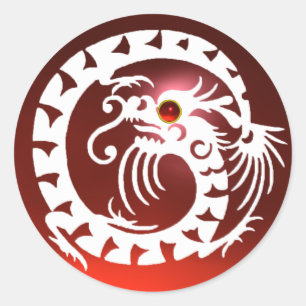 SNAKE DRAGON, weiß, rot Runder Aufkleber