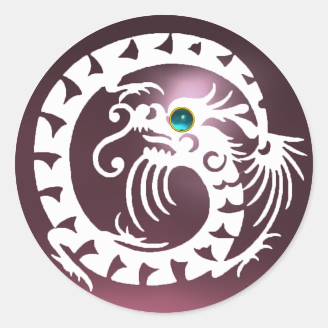 SNAKE DRAGON, weißer rosa Amethyst, Aquamarinblau Runder Aufkleber (Vorderseite)