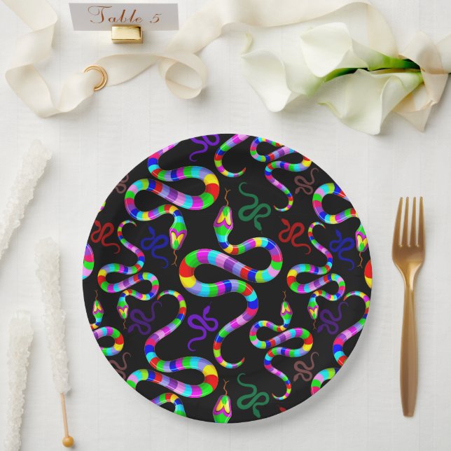 Snake Psychedelic Rainbow Colors Pappteller (Hochzeit)