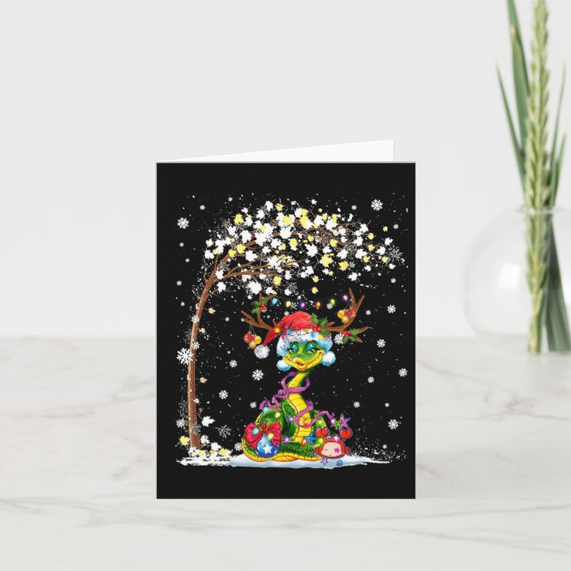 Snake Reindeer Hat Weihnachtsbaum Funny Xmas Karte (Vorderseite)