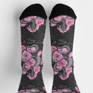 Snakes and pink roses socken