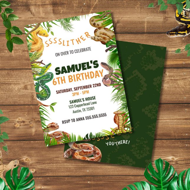 SNAKES Thema Geburtstagsparty Einladung (Snake Birthday Invitation for Kids | Reptile Party Printable | Editable Jungle Theme Invite)
