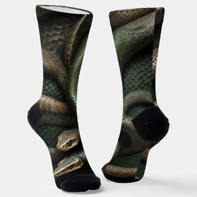 Snakeskin 3D Print Green and Black Schlange Socken (Gewinkelt)