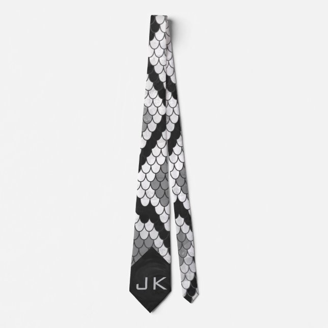 Snakeskin, grau, weiß und schwarz Mit Monogramm Krawatte (Vorderseite)