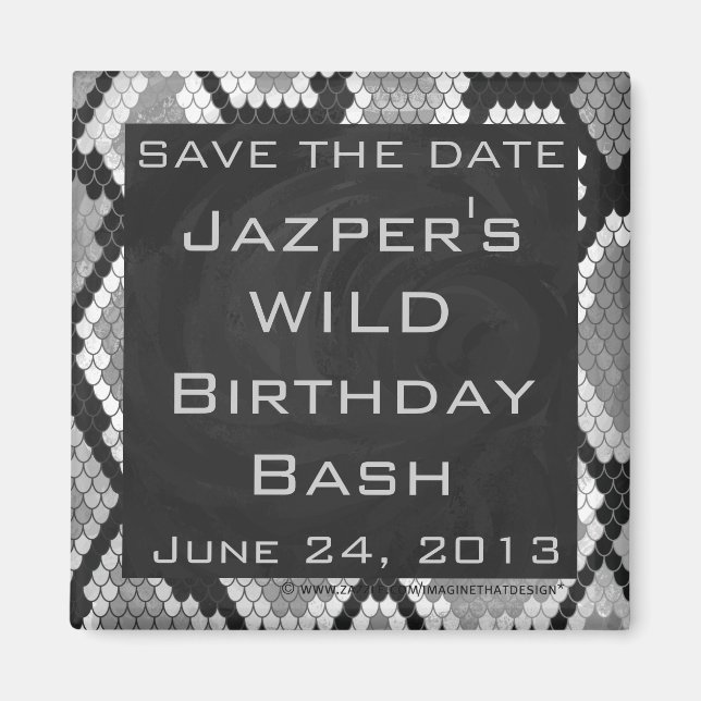 Snakeskin, grau, weiß und schwarz Mit Monogramm Magnet (Vorne)