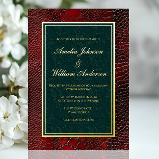 Snakeskin Leather Viktorianisch Red Dark Green Wed Folieneinladung