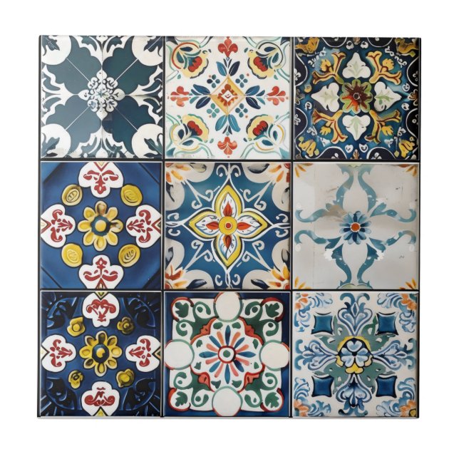 Snall Blue Italian Tile Pattern Fliese (Vorderseite)