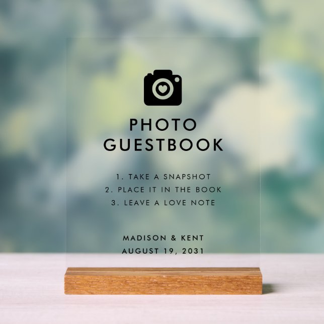 Snap a Selfie Transparent Wedding Foto Gästebuch Acrylschild (Neutral)