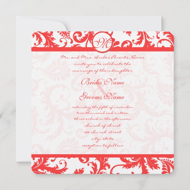 Snap Dragon Coral Damask Einladung zur Hochzeit (Vorderseite)