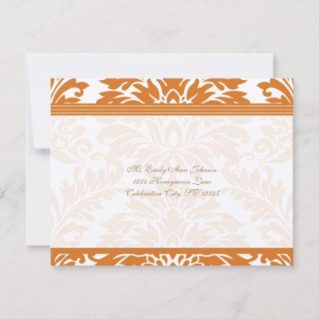 Snapdragon Coral & Ivory Damask Wedding UAWG Einladung (Vorderseite)