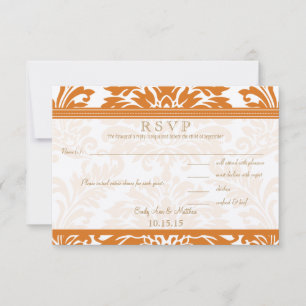 Snapdragon Coral & Ivory Damask Wedding UAWG RSVP Karte