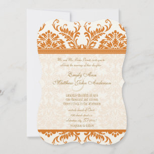Snapdragon Coral & Ivory Damask Wedite Einladung