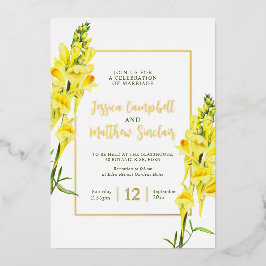 Snapdragon gelbe Blumen und goldene Sommerhochzeit Folieneinladung