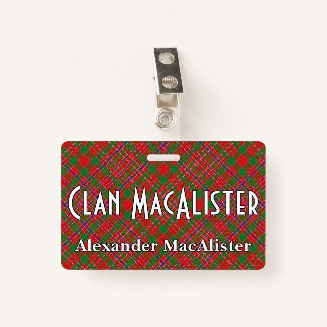 Snappy Clan MacAlister Tartan Ausweis (Vorderseite mit Klammer)