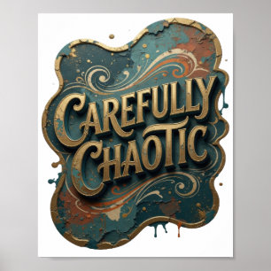 Snappy Gold CAREFULLY CHAOTIC 3D Text Art v2 Poster