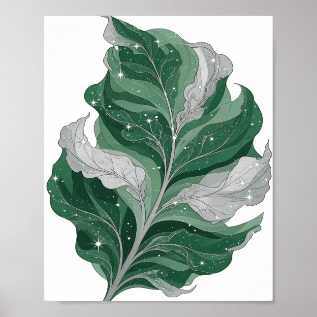 Snappy Silber GREEN LEAF WITH STARS Design Poster (Vorne)