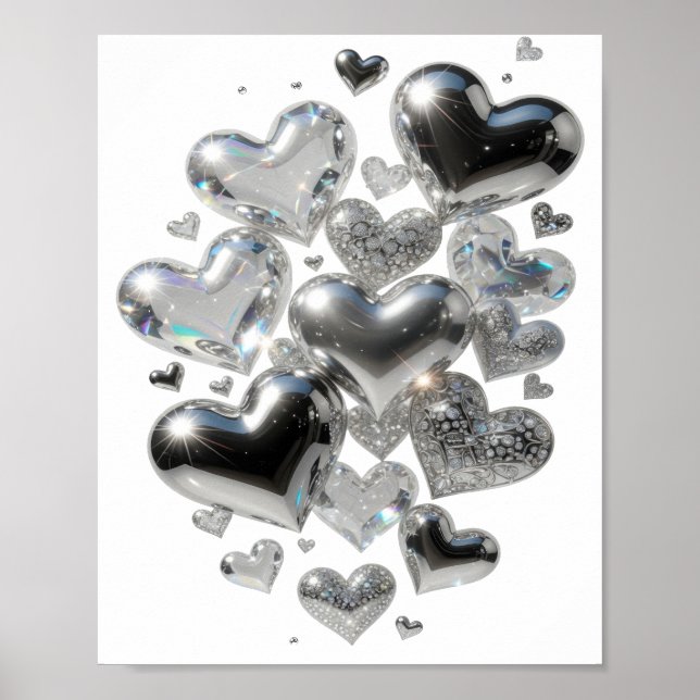 Snappy Silver HEARTS OF GLASS 3D Text Kunst Poster (Vorne)