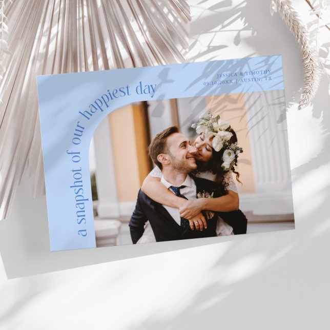 Snapshot Happiest Day Icy Blue Wedding Photo Dankeskarte (Von Creator hochgeladen)