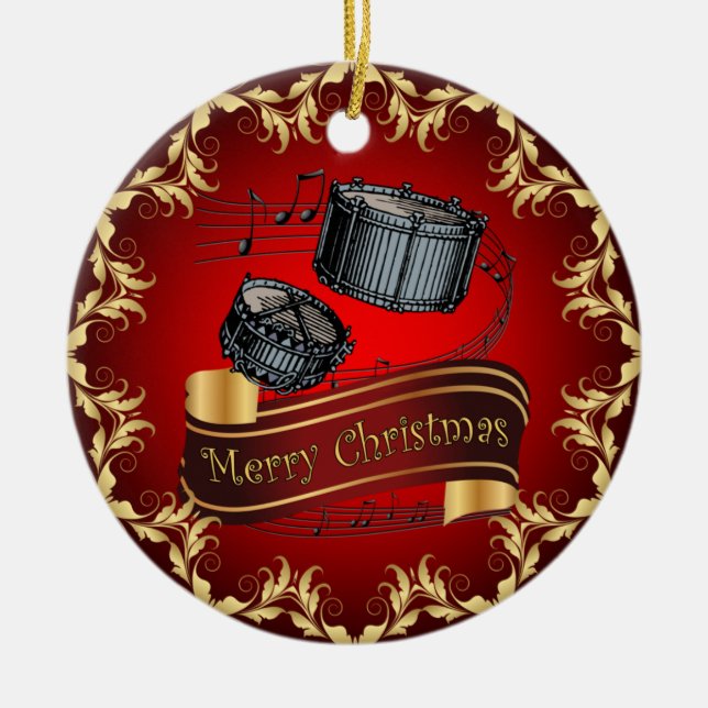 Snare Drums ~ Musical Scroll ~ Frohe Weihnachten ~ Keramik Ornament (Vorne)