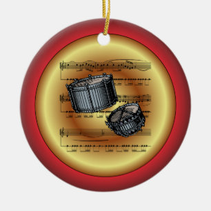 Snare Drums~Sheet Music~Red/Green/Gold~Christmas~ Keramik Ornament