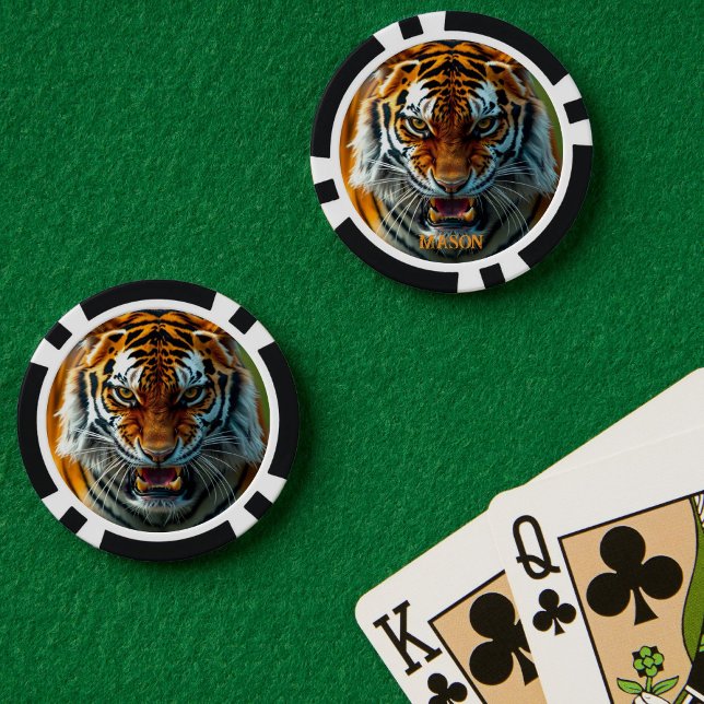 Snarling Angry Tiger Personalize Name Pokerchips (Von Creator hochgeladen)