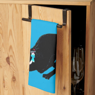 Snarling Hissing Black Japanese Cat Geschirrtuch