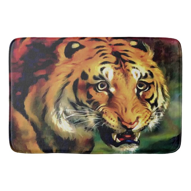 Snarling Tiger Artistic Portrait Badematte (Vorderseite)